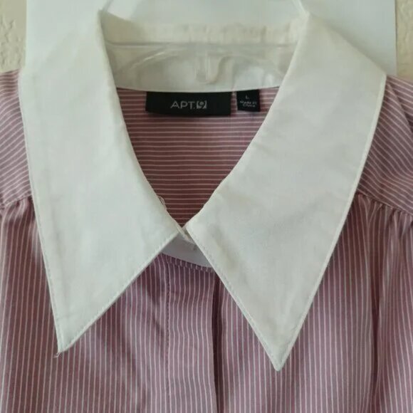 Apt 9 Long Sleeve Button Down Bankers Shirt Pink Pin Stripe, Womens Size Large - Picture 2 of 12